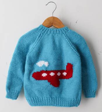 Woonie Full Sleeves Handmade Airoplane Design Sweater - Blue 1