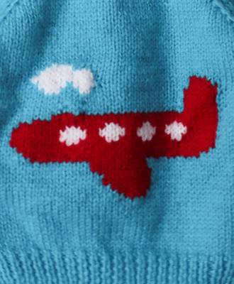 Woonie Full Sleeves Handmade Airoplane Design Sweater - Blue 3