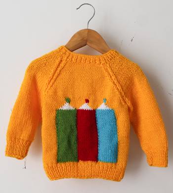Woonie Full Sleeves Handmade Pencil Design Sweater- Orange 1