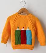 Woonie Full Sleeves Handmade Pencil Design Sweater- Orange
