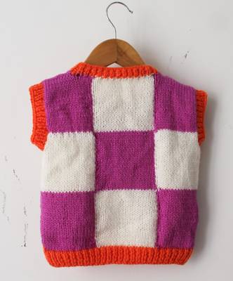 Woonie Handmade Sleeveless Checked Sweater - Purple 2