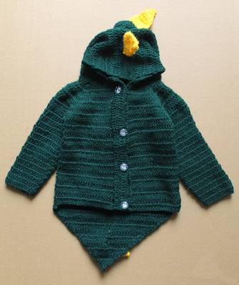 Woonie Full Sleeves Handmade Dino Pattern Sweater-Green 2