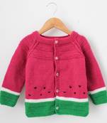 Woonie Full Sleeves Handmade Watermelon Sweater - Pink