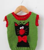 Woonie Half Sleeves Handmade Kitty Design Sweater - Green