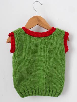 Woonie Half Sleeves Handmade Kitty Design Sweater - Green 2