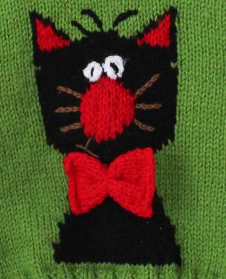 Woonie Half Sleeves Handmade Kitty Design Sweater - Green 3