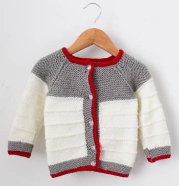 Woonie Full Sleeves Handmade Front Openable Sweater - Grey & Cream 1