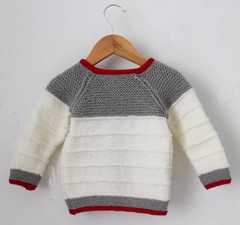 Woonie Full Sleeves Handmade Front Openable Sweater - Grey & Cream 2