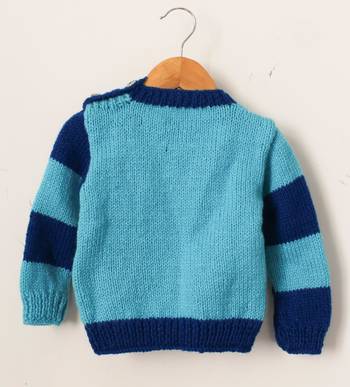 Woonie Full Sleeves Handmade Dual Shaded Pocket Design Sweater - Blue 2