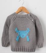 Woonie Full Sleeves Handmade Raglan Shoulder Sweater -Grey