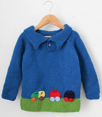 Woonie Full Sleeves Handmade Cars PatchSweater - Blue 1