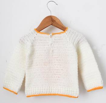 Woonie Full Sleeves Handmad Sun Flower Face Design Sweater - Cream 2