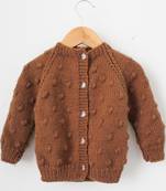 Woonie Full Sleeves Handmade Bubbles Design Sweater - Brown
