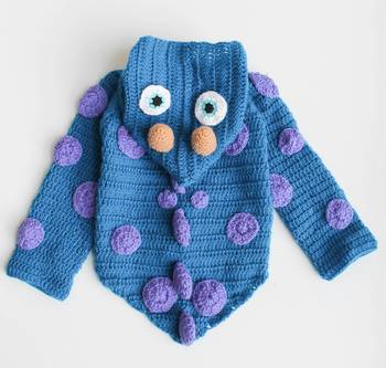 Woonie Full Sleeves Handmade Delicate Horn Designed Sweater - Blue 3
