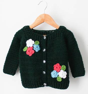 Woonie Full Sleeves Floral Patch Sweater - Black 1