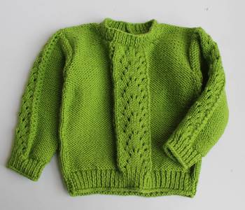 Woonie Full Sleeves Handmade Designed Sweater - Green 1