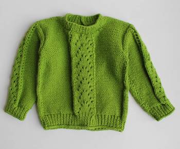 Woonie Full Sleeves Handmade Designed Sweater - Green 3