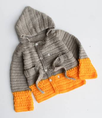 Woonie Full Sleeves Handmade Dual Shaded Hooded Sweater - Grey & Yellow 1