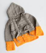 Woonie Full Sleeves Handmade Dual Shaded Hooded Sweater - Grey & Yellow