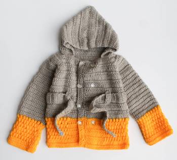 Woonie Full Sleeves Handmade Dual Shaded Hooded Sweater - Grey & Yellow 2