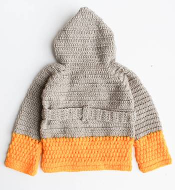 Woonie Full Sleeves Handmade Dual Shaded Hooded Sweater - Grey & Yellow 4