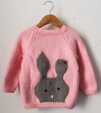 Woonie Full Sleeves Handmade Bunny Face Sweater - Pink 1