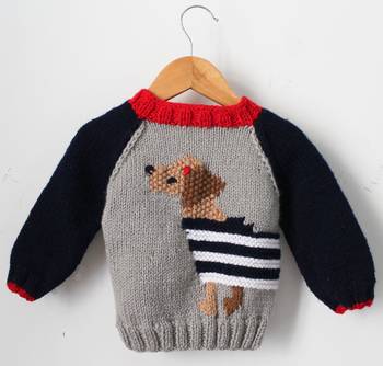 Woonie Full Sleeves Handmade Dual Shaded Dog Face Sweater - Grey & Black 1