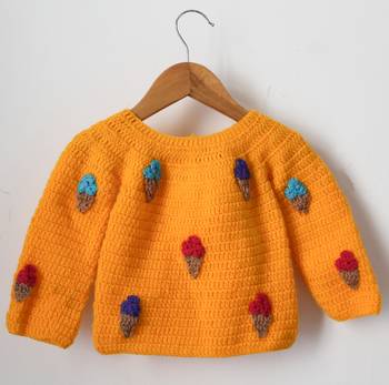Woonie Full Sleeves Handmade Ice Cream Sweater - Orange 1