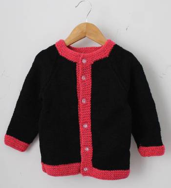 Woonie Full Sleeves Handmade Dual Shaded Sweater - Black & Dark Pink 1