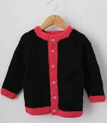 Woonie Full Sleeves Handmade Dual Shaded Sweater - Black & Dark Pink