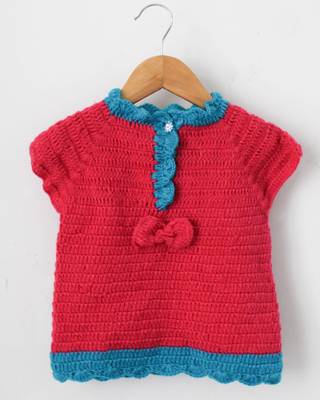 Woonie Half Sleeves Handmade Bowy Sweater - Pink 1