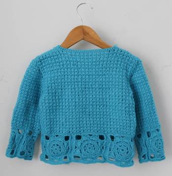 Woonie Full Sleeves Handmade Lace Design Sweater - Blue 2