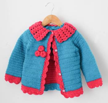 Woonie Full Sleeves Handmade Combo Of Jacket Half Sleeves Sweater With Flower Patch - Blue 1