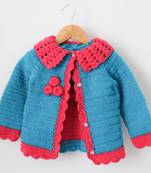 Woonie Full Sleeves Handmade Combo Of Jacket Half Sleeves Sweater With Flower Patch - Blue