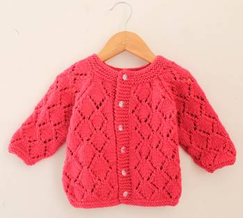 Woonie Handmade Full Sleeves Self Pattern Sweater -Pink 1