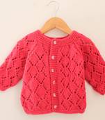 Woonie Handmade Full Sleeves Self Pattern Sweater -Pink