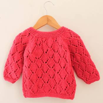 Woonie Handmade Full Sleeves Self Pattern Sweater -Pink 2