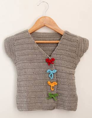 Woonie Handmade Half Sleeves Knote Design Sweater For Kids-Grey 1