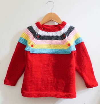 Woonie Handmade Full Sleeves Colourful Striped Sweater For Kids-Red 1