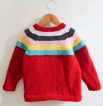 Woonie Handmade Full Sleeves Colourful Striped Sweater For Kids-Red 2