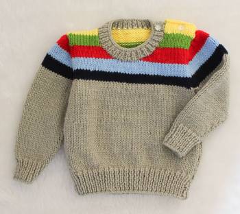 Woonie Handmade Full Sleeves Striped Designed Sweater For Kids-Grey 1