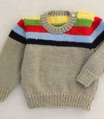 Woonie Handmade Full Sleeves Striped Designed Sweater For Kids-Grey