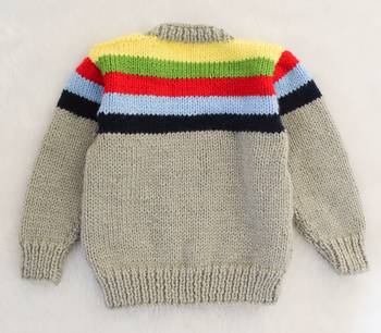Woonie Handmade Full Sleeves Striped Designed Sweater For Kids-Grey 2