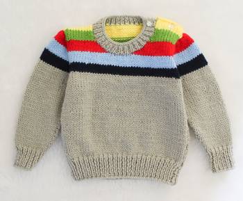 Woonie Handmade Full Sleeves Striped Designed Sweater For Kids-Grey 3
