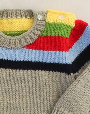 Woonie Handmade Full Sleeves Striped Designed Sweater For Kids-Grey 4