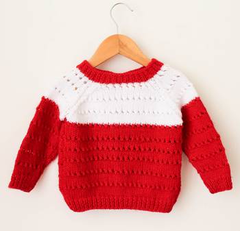 Woonie Handmade Full Sleeves Dual Colour Self Design Sweater For Kids-Red&White 2