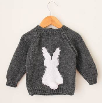Woonie Handmade Full Sleeves Bunny's Shadow Design Sweater For  Kids-Dark Grey 1