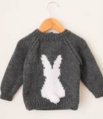 Woonie Handmade Full Sleeves Bunny's Shadow Design Sweater For  Kids-Dark Grey