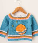 Woonie Handmade Full Sleeves Planets Designed Sweater For Kids-Light Blue