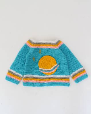 Woonie Handmade Full Sleeves Planets Designed Sweater For Kids-Light Blue 4